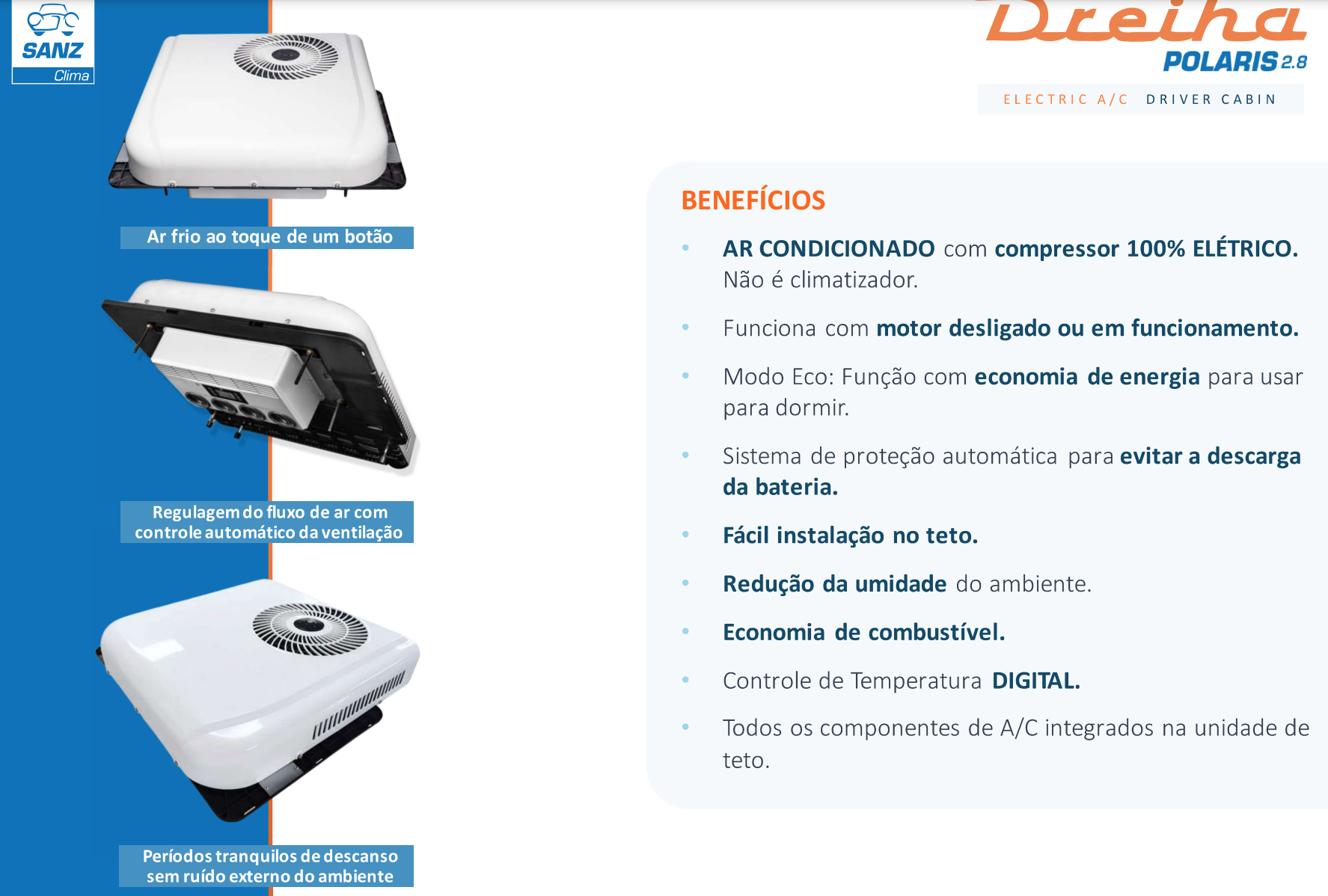 Ar Condicionado de Teto Caminhão 9500btu Dreiha Polaris 24v - 2