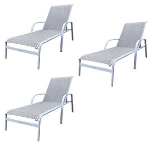 Conjunto 3 Espreguiçadeiras Reclináveis em Alumínio e Tela Sling Cannes 
