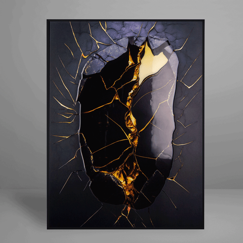 Quadro Decorativo Abstract Gold and blue Stone Relevo