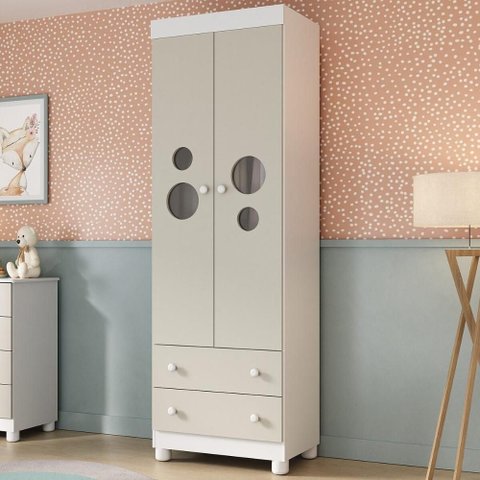 Guarda-roupa Infantil 62cm 2 Portas com Vidro e 2 Gavetas Bombom Multimóveis Mp4461 Branco/off