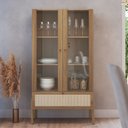 Ver imagem 1 de Cristaleira 2 Portas Vidro 1 Gaveta 83cm Palhinha Pé Madeira Oslo Artesano | Hanover