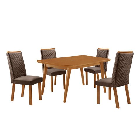 Mesa de Jantar Copper 120 cm Tampo MDF Canto Copo Laminado com 4 Cadeiras Lira