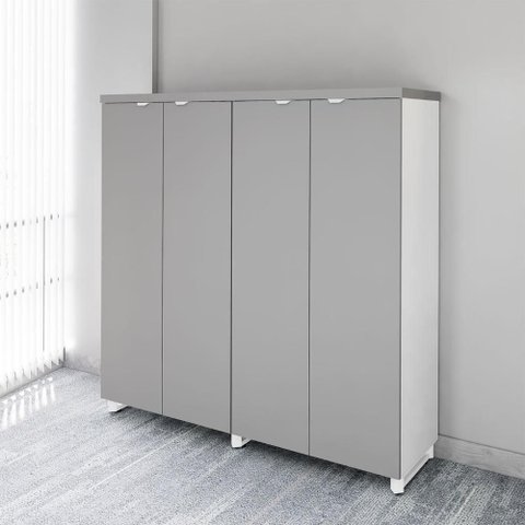 Armário Alto Duplo Escritório 4 Portas Puxadores Metálicos MDP 158,5cm Cinza Sagrado com Branco