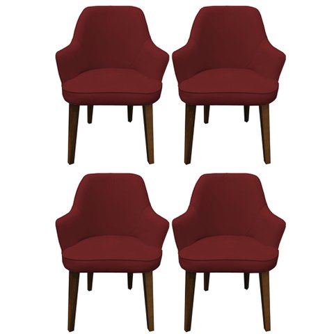 Kit 4 Cadeiras Decorativa Lara Suede Vinho - Dominic Decor
