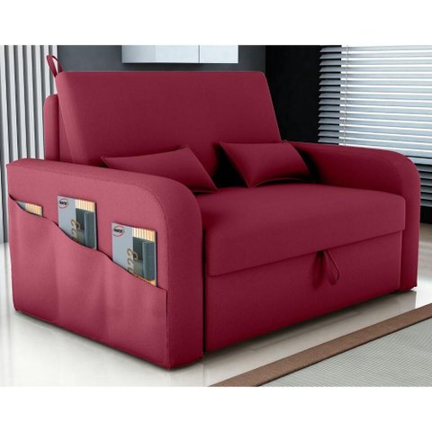 Sofá Cama Valência 2 Lugares 140cm Vinho Veludo com Baú Matrix