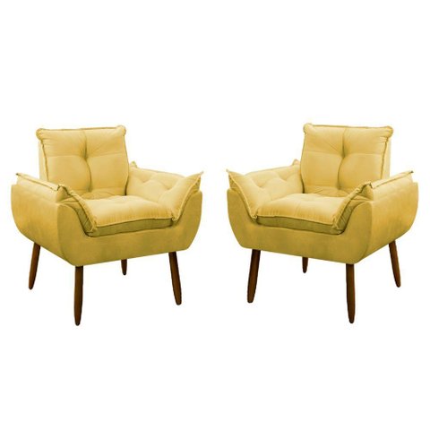 Kit 2 Poltrona Decorativa Sala de Estar Escritório Quarto Prime Cor: Amarela