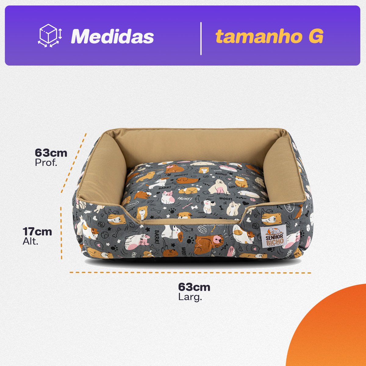 Cama de Cachorro Impermeável com Zíper Pandora 63x63 Aumigos Fendi - 7