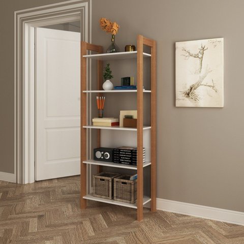 Estante de Livros 65CMX165,5cm 5 Prateleiras Az Branco/Amêndoa