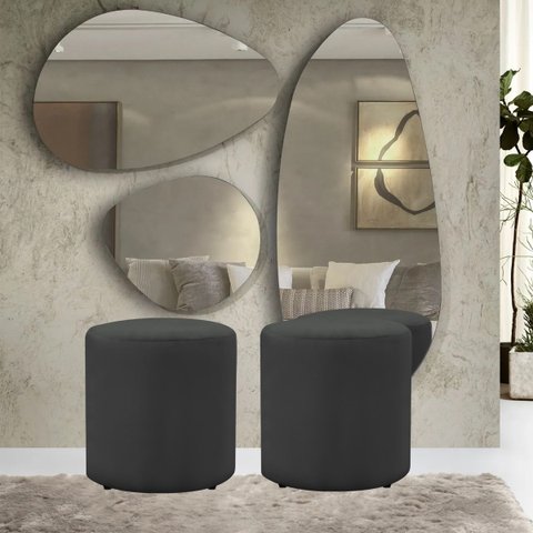 2 Puff Decorativo Triunfo Viena Tecido Veludo Pé de Plastico:cinza