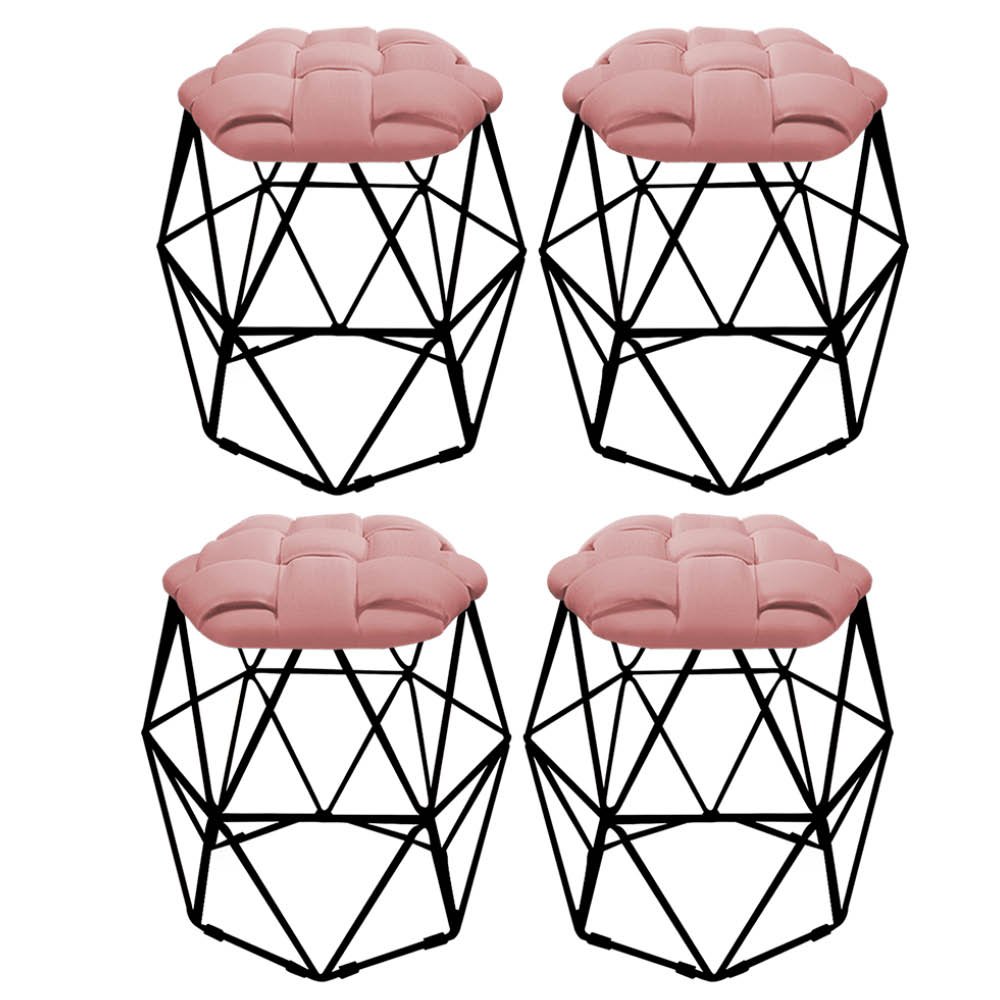 Kit 4 Puff Banqueta Luna Nó Escandinavo para Pentedeira Sala Quarto Hexágono Preto Suede Rose Gold - 1