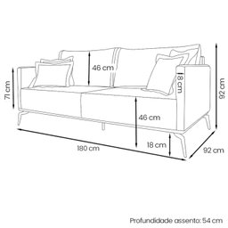 Sofa Liv 2 Lugares 180cm Pes Aço Linho 232 Grigio Ezz - 4