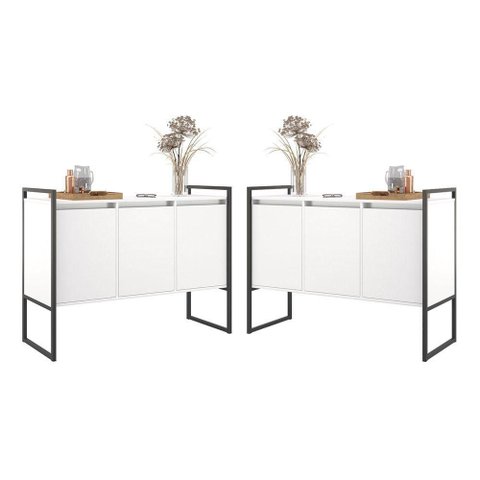 Buffet Ícone Industrial 3 Portas 2 Unidades 120cm Branco Plata Móveis