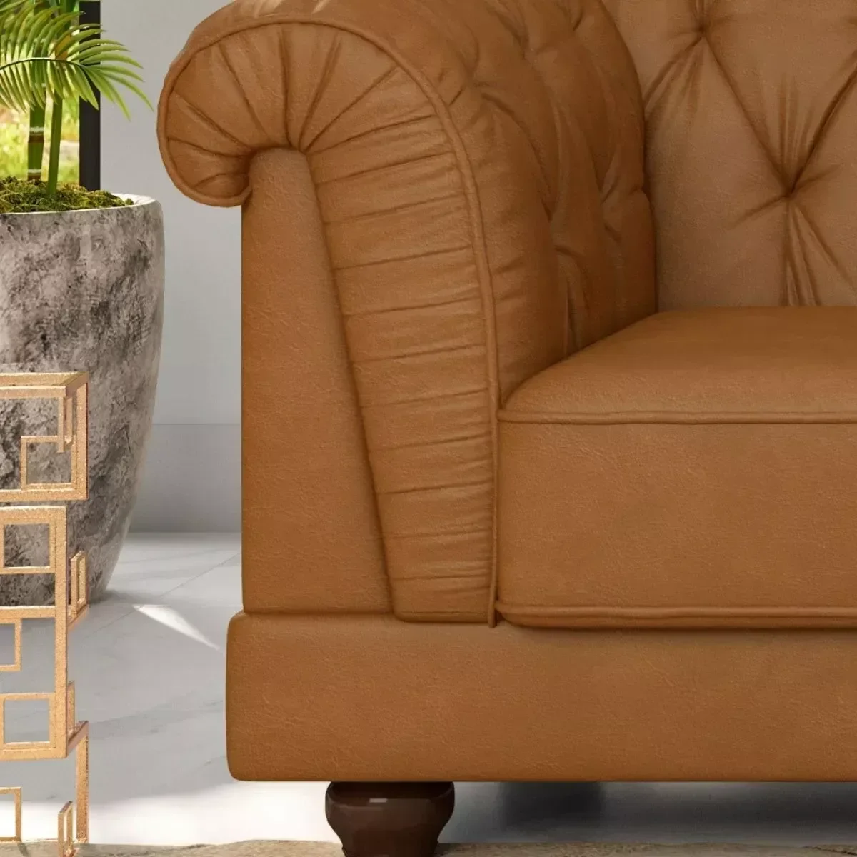 Ver imagem 4 de Kit 2 Poltronas Helena Encosto Fixo Courino Caramelo Captonê
