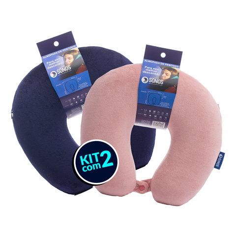 Kit Almofadas de Pescoço Tradicional Sonos Casal Rosê e Azul