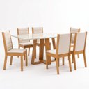 Ver imagem 2 de Conjunto Sala de Jantar Mesa Lisa 160cm Tampo MDF Vidro Canto Reto 6 Cadeiras Evelin