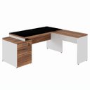 Ver mais imagens de Mesa para Escritório em L com Vidro Fumê 1,92x1,60m Nogal Sevilha / Champanhe