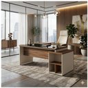 Ver imagem 2 de Mesa para Escritório em L com Vidro Fumê 1,92x1,60m Nogal Sevilha / Champanhe