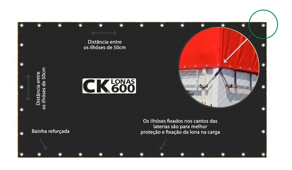 Lona CK600 6x2,5m Preta em Pvc Com Ilhós em Latão Para Caminhão e Transporte Carga 650gr/m² - 4