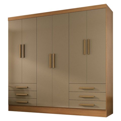 Guarda-roupa Solteiro Lancaster 6 Portas 6 Gavetas 100% Mdf Cinamomo/cappuccino - Panorama Móveis
