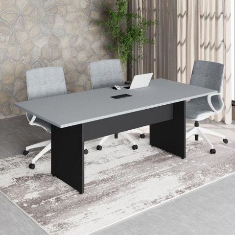 Mesa Reunião Retangular 200 cm X 90 cm Pés Painel para 8 Pessoas com 1 Caixa de Tomadas F5 Office