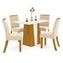 Ver imagem 1 de Mesa de Jantar Orus 120 Cm Tampo Reto Nature Off White com 4 Cadeiras Vita Linho - Henn
