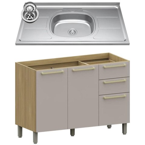Balcão de Cozinha com Pia Inox 120cm Mirella Freijó/cinammon L01 - Mpozenato
