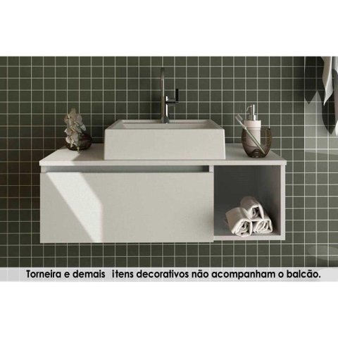 Conjunto de Banheiro Balcão Suspenso Bn3601 C/ Cuba Pia Bn3600 80cm Cor Branco - Tecno Mobili