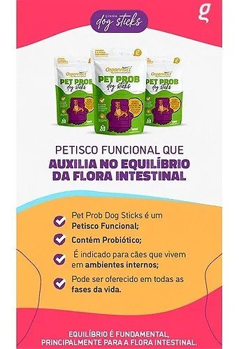 Kit 4 Unidades Pet Prob para Cães Dog Sticks Organnact 160g - 2