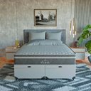 Ver imagem 4 de Cama Box Baú Queen + Colchão Paris Molas Ensacadas Preto Couro Branco/preto