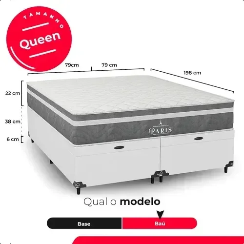 Ver imagem 6 de Cama Box Baú Queen + Colchão Paris Molas Ensacadas Preto Couro Branco/preto