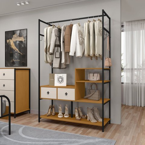 Modulo Closet Tubular 120cm x 186cm Sevilha Marrom/Preto/Nature/Off White