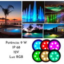 Ver imagem 3 de Kit 4 Luminárias Luzes Coloridas Rgb de 6 Leds 9w 12v Redondas Ip68 Submersível Subaquática para Pis