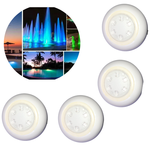 Kit 4 Luminárias Luzes Coloridas Rgb de 6 Leds 9w 12v Redondas Ip68 Submersível Subaquática para Pis