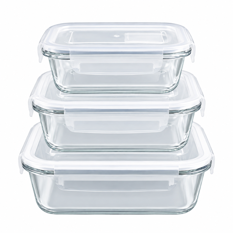 Conjunto 3 Potes Hermético Vidro – 410ml + 700ml + 1040ml