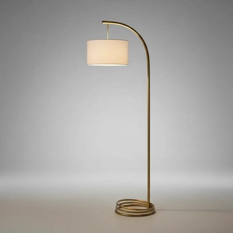 Abajur de Piso Luminária de Chão Rio Cúpula Linho Palha Moderno em Metal:dourado