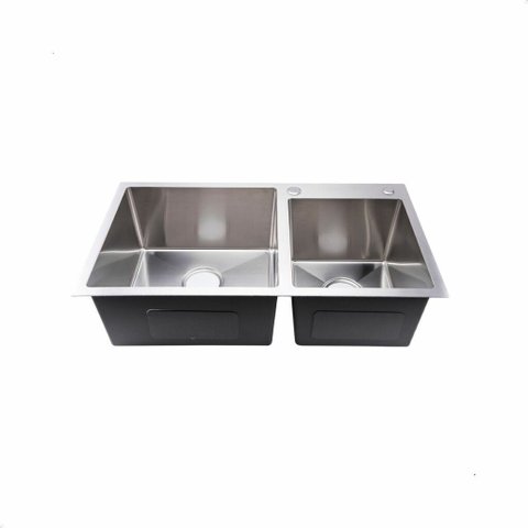Cuba Dupla Cozinha Aco 304 78x43x22 Cm C/ Valvula Quadrato Chrome - Levo Levo Inox