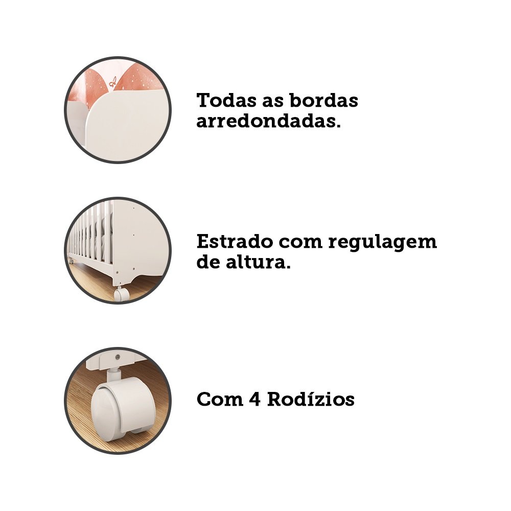 Quarto de Bebê Completo com Guarda Roupa Smim Cômoda Mimo e Berço Uli - 14