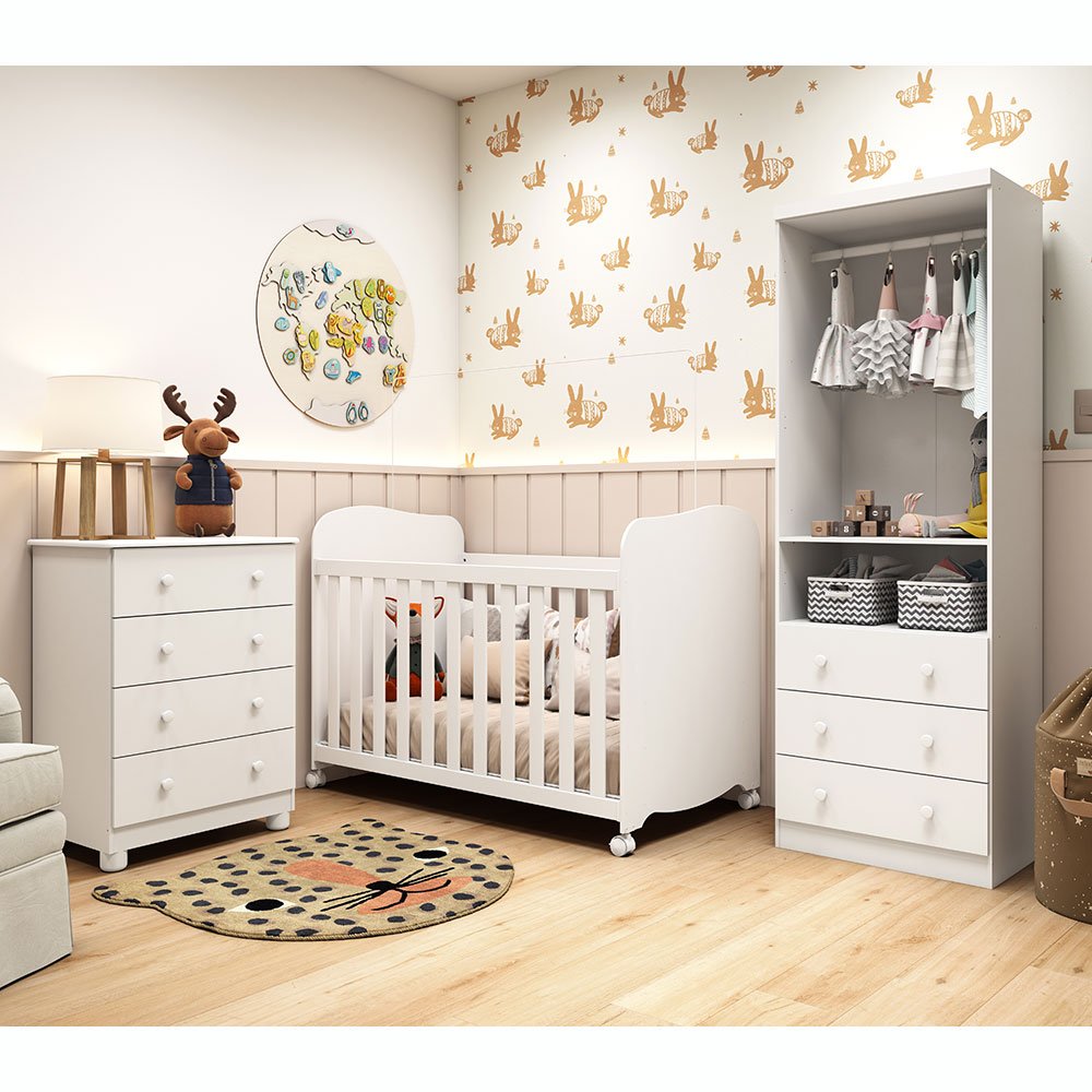 Quarto de Bebê Completo com Guarda Roupa Smim Cômoda Mimo e Berço Uli - 2