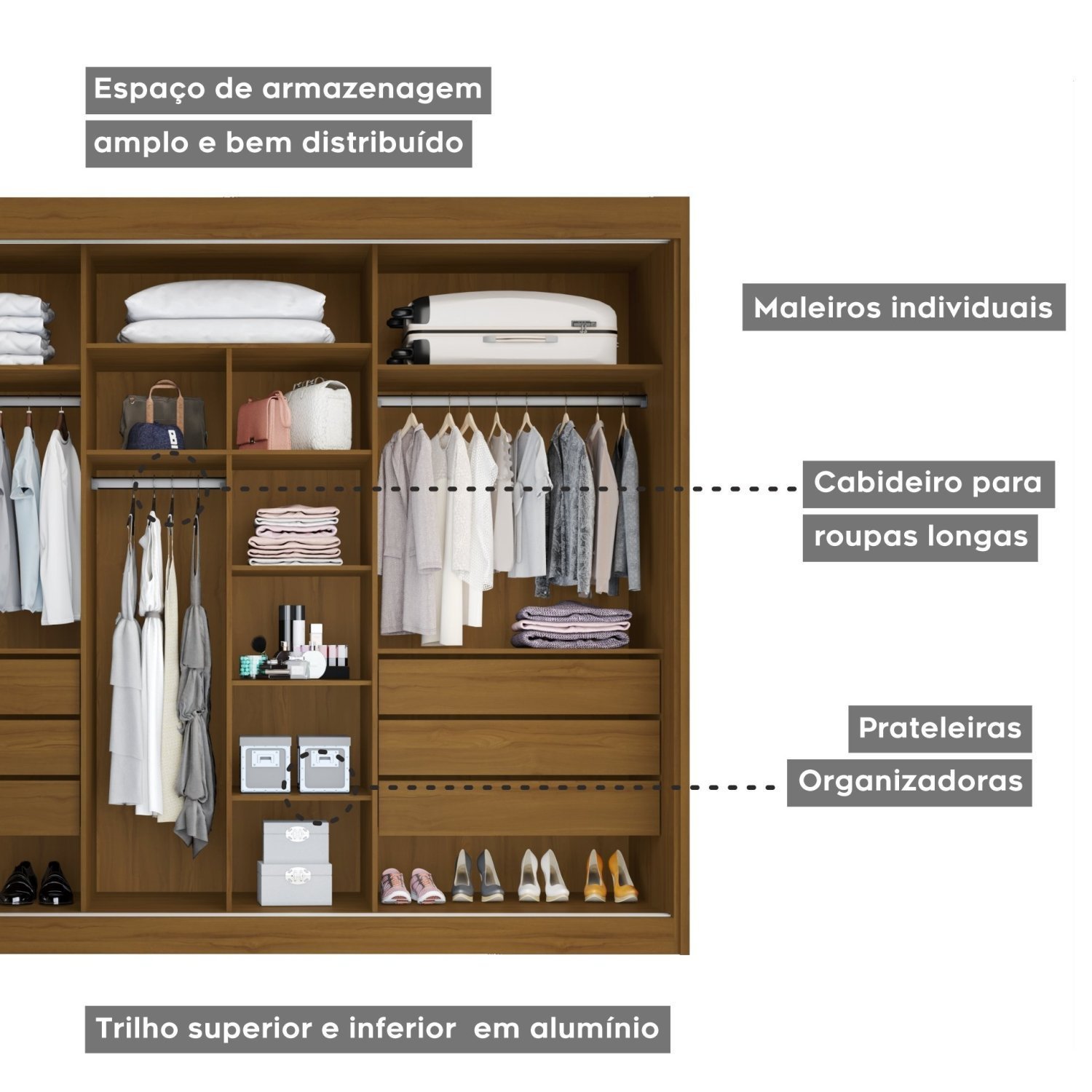 Guarda Roupa Casal 3 Portas de Correr 6 Gavetas Veneza Conquista