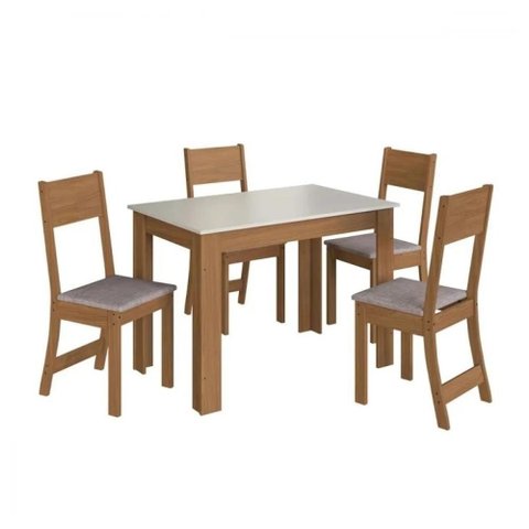 Conjunto Mesa Atlanta com 4 Cadeiras Freijo Off White