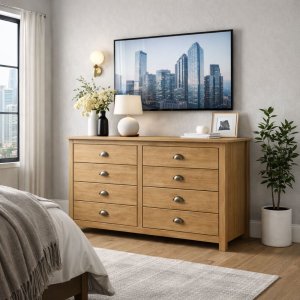 Cômoda Madeira Maciça Pinus 8 Gavetas Quarto Closet Boho Rústico
