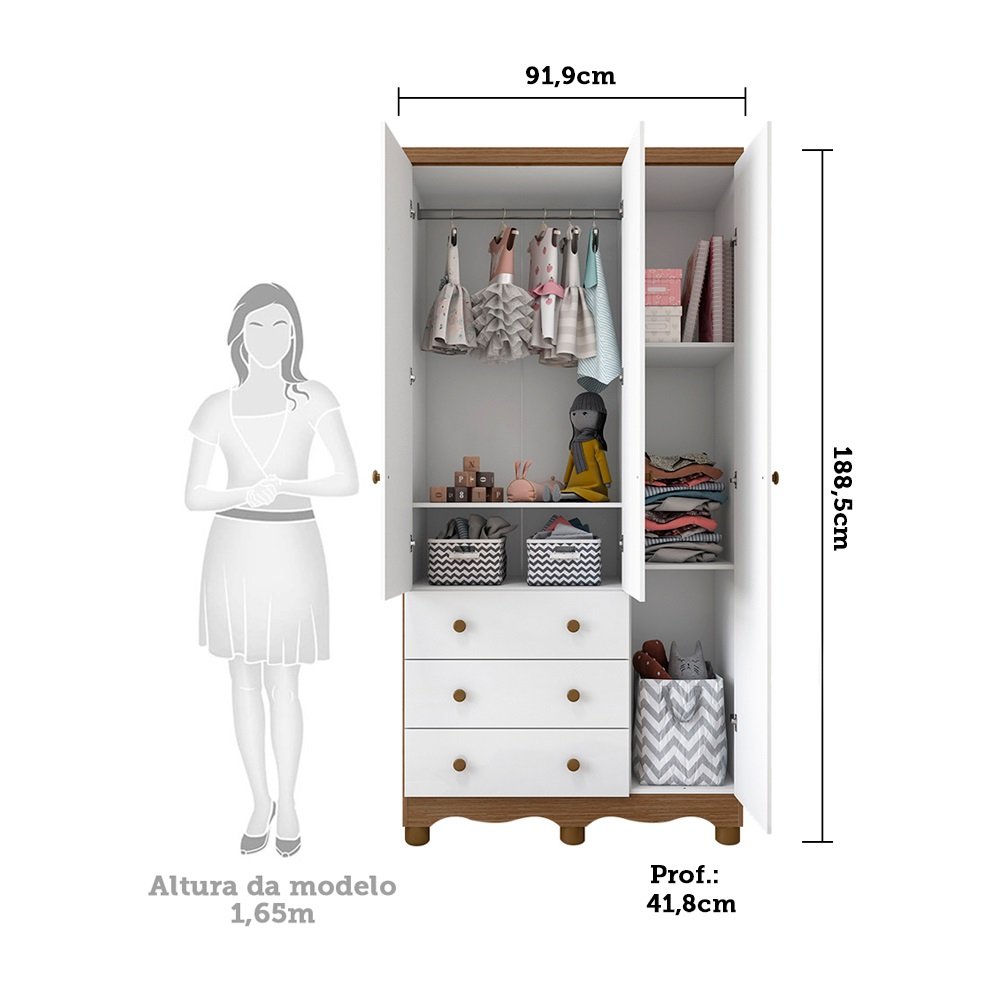 Quarto de Bebê Completo com Guarda Roupa 3 Portas Cômoda e Berço 100% MDF Mimo Espresso Móveis - 3