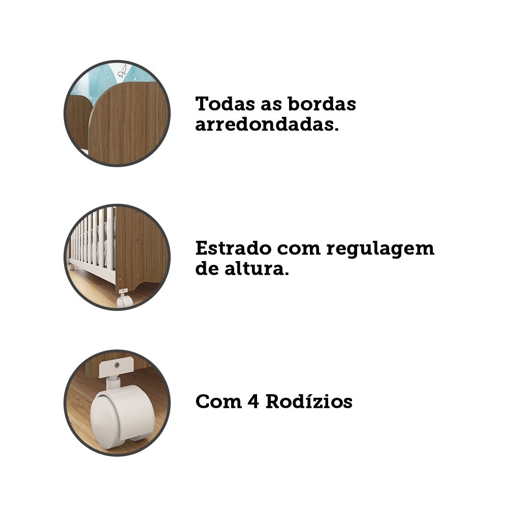 Quarto de Bebê Completo com Guarda Roupa 3 Portas Cômoda e Berço 100% MDF Mimo Espresso Móveis - 13