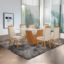 Ver imagem 1 de Conjunto de Jantar Mesa Maia Tampo MDF e Vidro com 6 Cadeiras Catar Marrom/Castanho Cinamomo/Creme/Off White