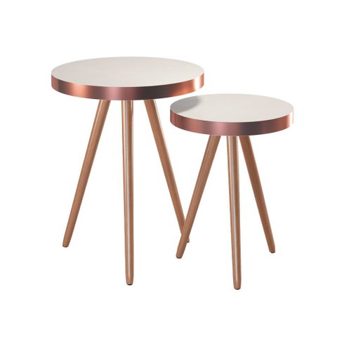 Kit 2 Mesa Lateral Lisa Mdf Off White | Aço Cobre - Sallar Home