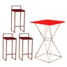 Mesa Bistrô Lucca e 03 Banquetas Alta Lina Bar Balcão Ferro Bronze Tampo Vermelho Suede Vermelho - 1