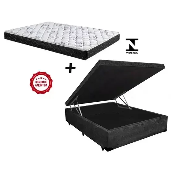 Ver imagem 3 de Cama Box Baú Casal Resistence Suede Preto + Colchão Casal Resistence Espuma D23 Com EPS 14x138x188