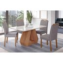 Ver imagem 1 de Conjunto: Mesa de Cozinha Ágata Tampo Madeirado C/ Vidro 130x80cm e 4 Cadeiras Paola Cinamomo/off