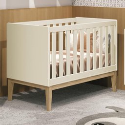 Berço Americano Classic Areia Fosco com Pés Madeira Natural e Colchão D18 - Reller Móveis - 2 Berço Americano Classic Areia Fosco com Pés Madeira Natural e Colchão D18 - Reller Móveis - 2