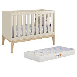 Berço Americano Classic Areia Fosco com Pés Madeira Natural e Colchão D18 - Reller Móveis - 1 Berço Americano Classic Areia Fosco com Pés Madeira Natural e Colchão D18 - Reller Móveis - 1